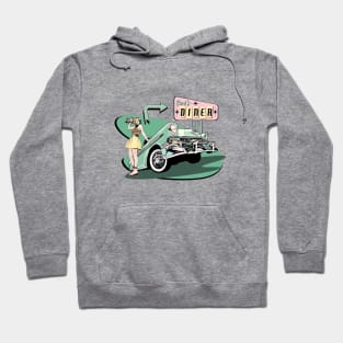 50's Diner with Roller Skating Waitress - Pink/green version Hoodie